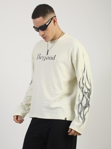 Maniac Mens Beyond Printed Round Neck Full Sleeve Cream & Black - Image 4