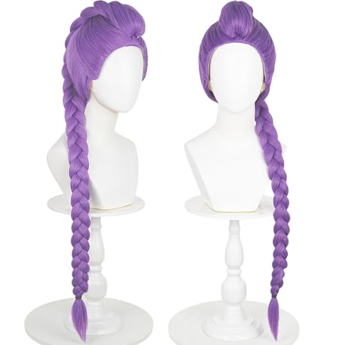 Long Purple Braid Wig for Women Purple Base Wig with Braids Ponytail Clip + Cap for Stage Party Halloween Costume Cosplay2