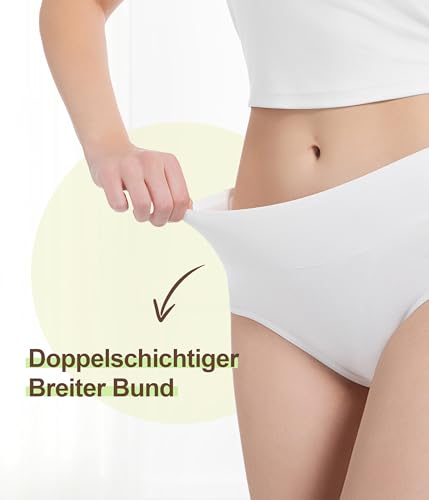 YESWEL YESWEL Panties Damen 5er Pack, Baumwolle Hohe Taille Unterhosen, Hipster Stretch Atmungsaktive Unterwäsche für Frauen (Weiß, L) - Produktansicht 3 | TV | Video | Foto