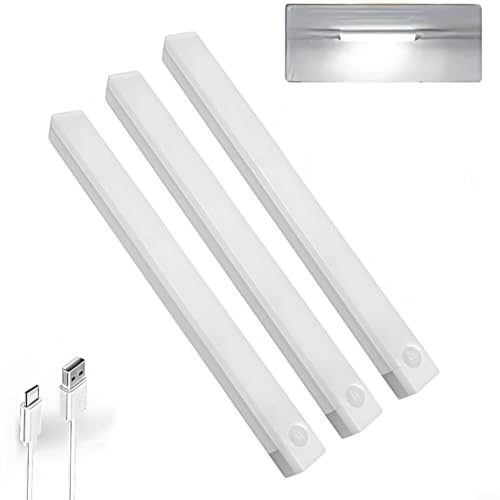 EXTRWORY 3 luci con sensore di movimento wireless per interni, luce notturna a LED con sensore di movimento, ricaricabile tipo C, 20 cm, lampada PC con modalità bianco/calda (luce bianca)