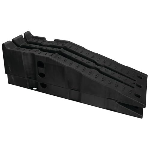 Performance Tool W41014 Stackable 16,000 lb. GVW Vehicle Ramps: 8000 GVW lb/pair, Stackable, Raised Safety Stop End, Traction Treads, 17-Degree Incline for Low Clearance Vehicles, Polypropylene, Black