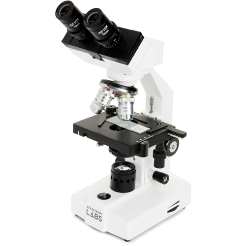 Celestron – Celestron Labs – Binocular Head Compound Microscope – 40-2000x Magnification – Adjustable Mechanical Stage – Includes 2 Eyepieces and 10 Prepared Slides