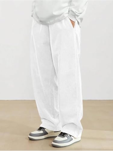 Image of The Goal Studio Men's Premium Corduroy Wide-Leg Trousers | Retro Textured Baggy Sweatpants | Korean Minimalist Relaxed Fit Joggers | Stretchable Lower | Y2K