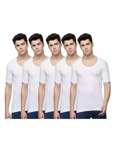 Image of Dollar Lehar Men Combed Cotton Round Neck with Sleeve Vest -White