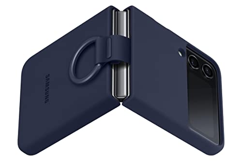 Image of Samsung Galaxy Z Flip 4 Silicone Cover with Ring, Protective Phone Case with Finger Loop, Matte Finish, Bold Style, Handheld Design, US Version, Navy