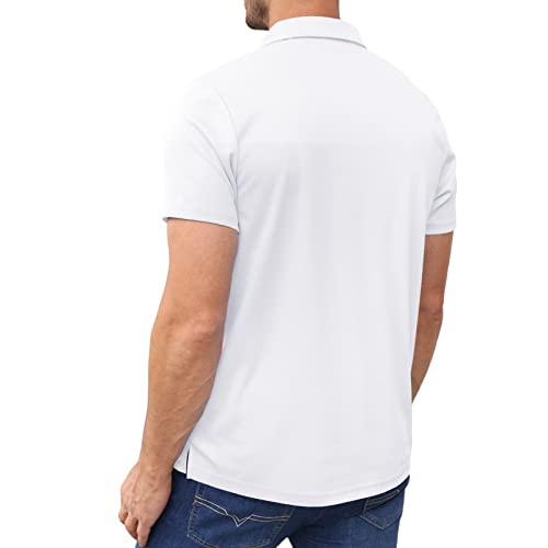 Lexiart Mens Athletic Golf Polo Shirts - Short Sleeve Workout Polos Quick Dry T-Shirt White #TOP2