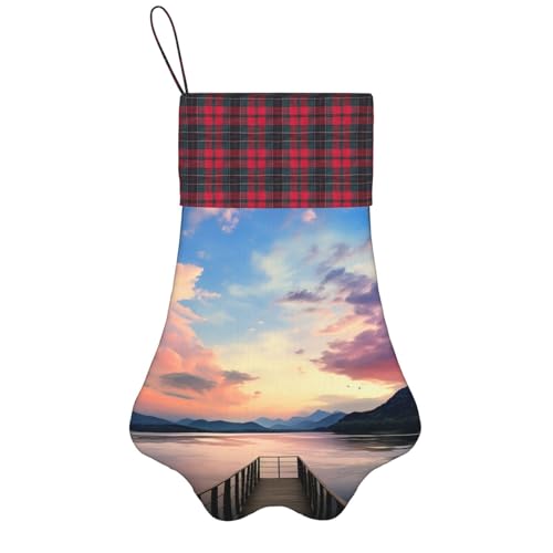 ALLiYa Calm Sky - Calcetines de Navidad para decoración de patas de perro, calcetines colgantes para chimenea, patrón de patas, decoración de Navidad, color negro, talla única grande