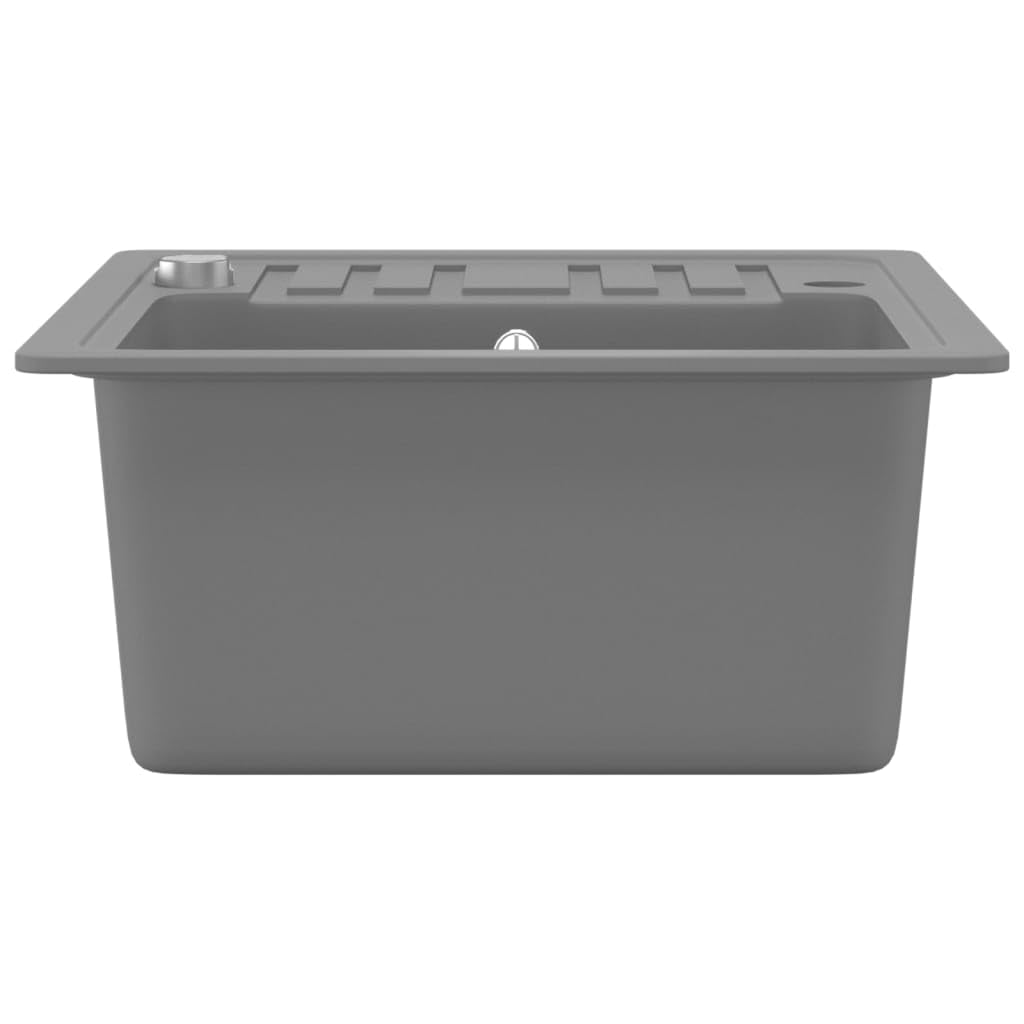 Fregadero individual de granito gris de 80% cuarzo y resina, 575 x 460 x 280 mm, reversible, para cocina y lavadero con cesta colador, resistente al calor hasta 280 °C