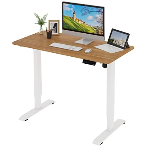 WOLTU Höhenverstellbarer Schreibtisch Elektrisch mit Tischplatte 120 x 60 cm, Stufenlos Höhenverstellbar Tisch mit 4 Memory-Steuerungen, Eiche + Weiß Gestell Cover
