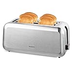 WeeKett Long Slot 4 Slice Toaster, 1250-1450 Watt – Silver Stainless Steel Bread Toaster with Extra Wide Slots for Artisan Bread, Crumpets & Bagels – Adjustable Browning, Defrost & Reheat Functions