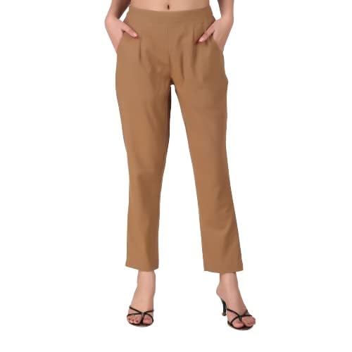 Image of Aarav Fabric Women's 100% Cotton Casual Pant | Ankle Length Regular fit Cotton Trouser | Straight Fit Formal Pants for Kurti, Office, Casual and Daily Outdoor Lifestyle