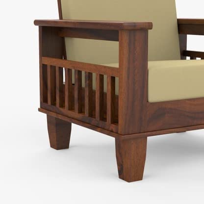 Image of K L FURNITURE Solid Sheesham Wooden 5 Seater Sofa Set For Living Room | 5 Seater Sofa | Sofa Set | Fabric 3 + 1 + 1 With Brown Finish For Living Room
