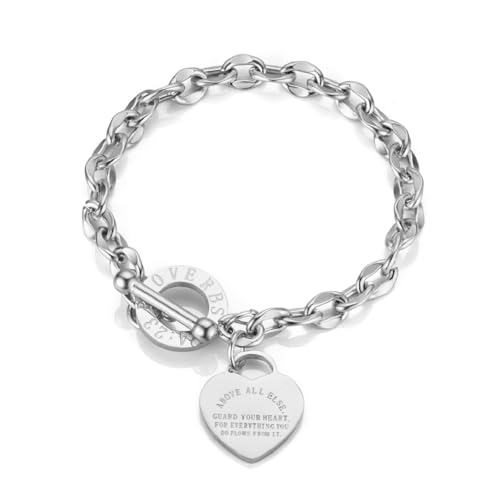 Harlorki Personalized Stainless Steel Cuban Chain Love Heart Pendant Charm Bracelet Wrist Cuff Birthday Gift Fashion Jewelry for Men Women3