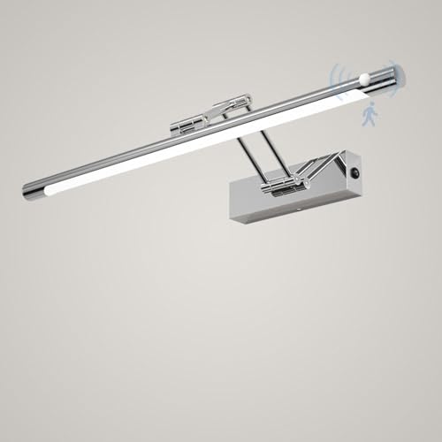 TZSMUM LED Espejo Apliques de Pared con Sensor de Movimiento Lámpara de Pared Ajustable Brazo Giratoria 180° Iluminación de Pared Moderna Interior para Espejo Gabinete Baño (Plateado-Luz Neutra,70cm)