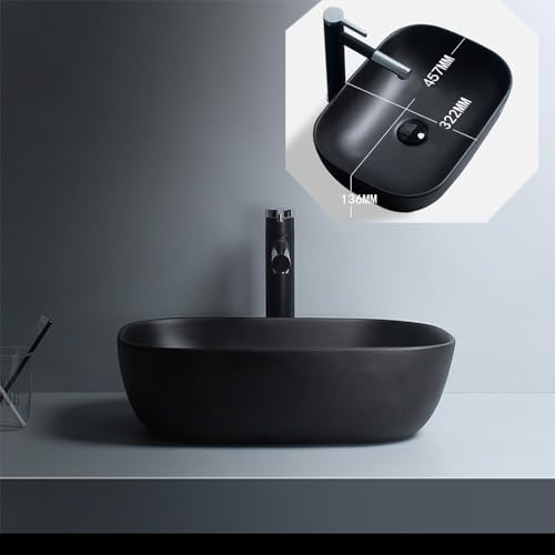 Cuba Pia Banheiro Cerâmica Preta Sobrepor Oval - Deend