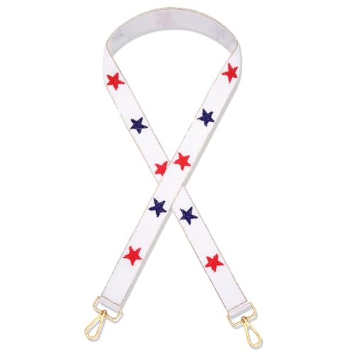 Image of 4th of July Beaded Purse Strap Red White and Blue American Flag Star Crossbody Bag Strap for Stadium Bag 4th of July Accessories Outfits (Style C)