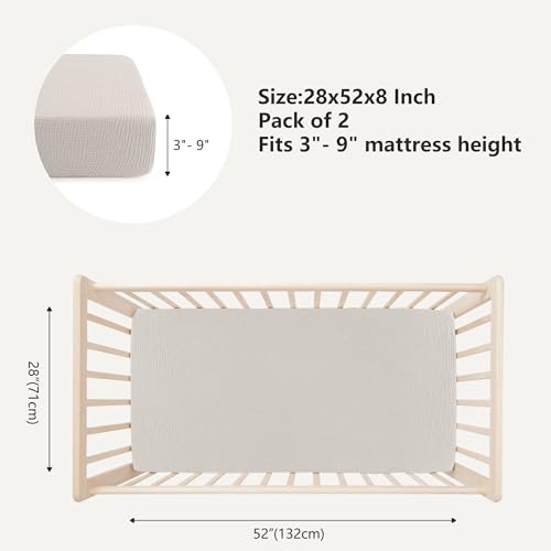 Image of Bearmoss Muslin Crib Sheets - 100% Cotton Baby Crib Sheets Fitted for Standard Crib Mattress & Toddler Bed Mattress 52 inchx28 inch Soft Breathable Crib Sheet Neutral for Boys Girls - 2 Pack (Grey Moon)