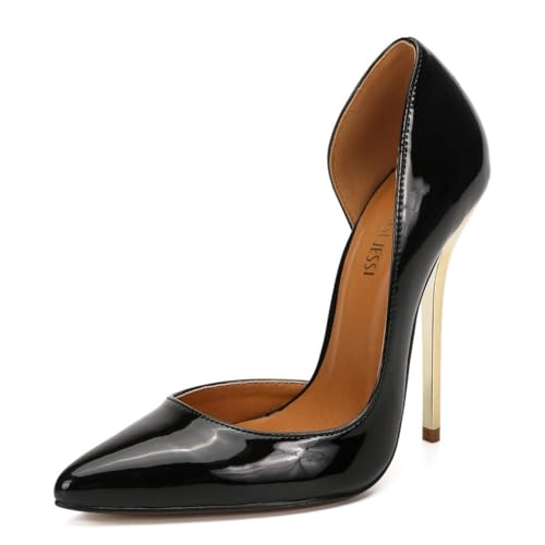 MAIERNISI JESSI Unisex Men's Women's D-Orsay Stiletto Heels Pointed Toe Super High Heeled Slip on Pumps Black EU47 - Size 15 Women/13.5 Men