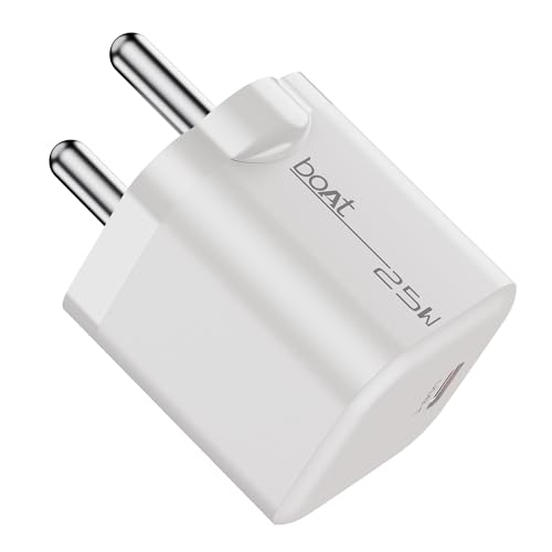 Image of Boat 25W GaN Fast Charger for Samsung, Xiaomi & Android Users with Overheat /Overcharge Protection & Auto Detection with Type C to Type C Support (White)