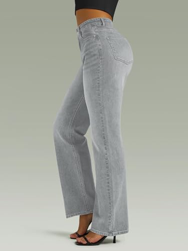 Image of FUNUCA Straight Leg Jeans for Women,High Waisted Wide Leg Loose Microelastic Boyfriend Denim Pants