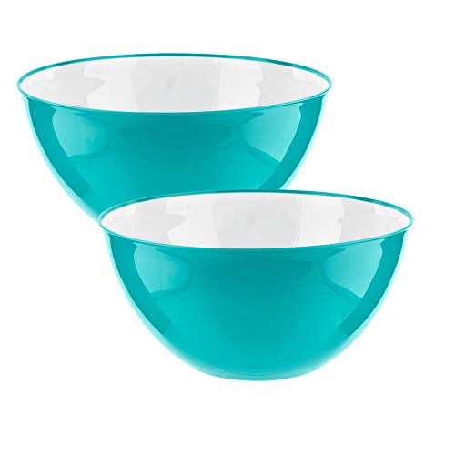 HOMESHOPA Large Salad Bowl Set of 2 Blue 25cm, Unbreakable & Lightweight Reusable Plastic Serving Bowls, Microwave
