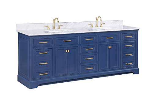 Design Element Ml-84-Blu Milano 84" Blue Bathroom Vanity With Double Sink Carrara Marble Countertop #TOP1