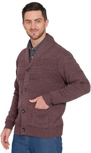 Men's Jacquard Knit Shawl Collar Cardigan Button Front Pockets4