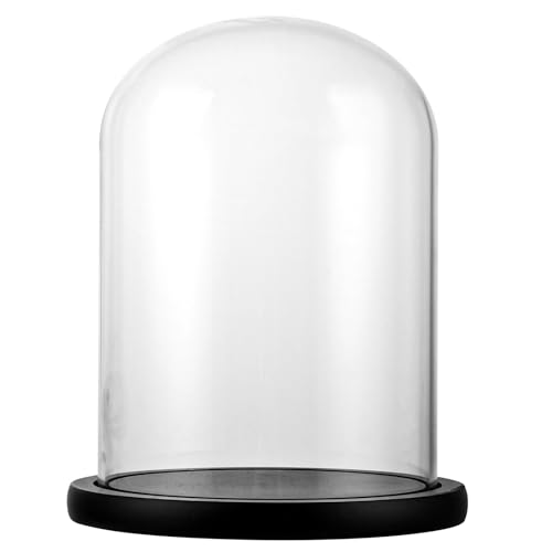 LDHHYH Cloche Verre Décorative 15x21cm, Dôme Transparent avec Base Noire, Idéal pour Bougies, Plantes Succulentes et Souvenirs, Design Raffiné