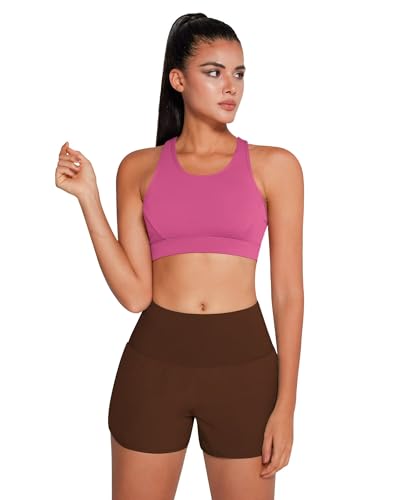 Image of QUEENIEKE BareFlow Women's Sports Bras with Phone Pocket Medium Impact Padded Racerback Workout Gym Crop Top Running Yoga Bra