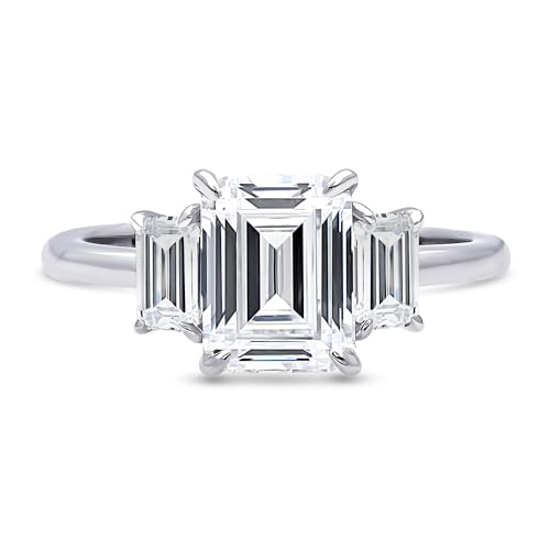 BERRICLE Sterling Silver 3-Stone Promise Wedding Engagement Rings for Her, 2.1 Carat Step Emerald Cut Cubic Zirconia CZ Ring2