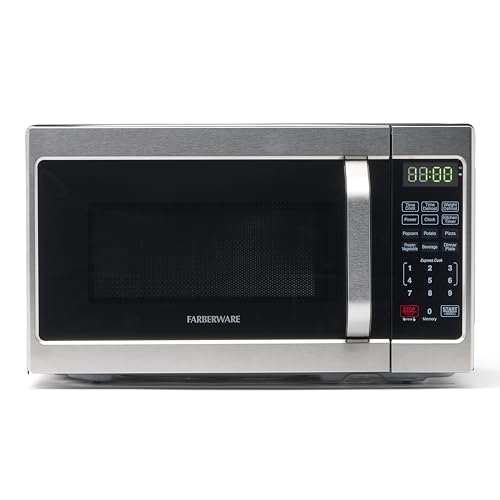 Farberware Countertop Microwave 700 Watts, 0.7 Cu. Ft. – Microwave Oven With LED Lighting and Child Lock – Perfect for Apartments and Dorms – Easy Clean Stainless Steel