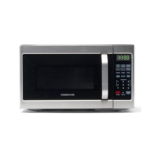Farberware Countertop Microwave 700 Watts, 0.7 Cu. Ft. – Microwave Oven With LED Lighting and Child Lock – Perfect for Apartments and Dorms – Easy Clean Stainless Steel