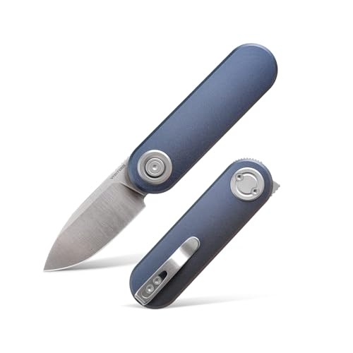 Image of Vosteed Corgi V EDC Folding Pocket Knife - 2.36 inch 14C28N Satin Drop Point Blade - Vanchor Lock, Dark Slate Blue Aluminum Handle - Camping, Fishing Knives - A3713