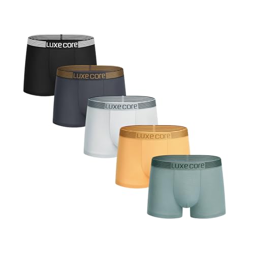 LuxeCore Mens Underwear Boxer Briefs 5 Pack, Breathable Soft Moisture-Wicking