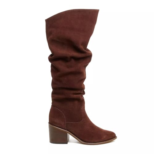Knee High Boots Women Pointed Toe Chunky Block Heels Kitten Heel Tall Boots Comfortable Pull On Slouch Suede Long Boots3