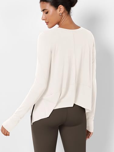 Image of ODODOS Soft Modal Long Sleeve Crop Top for Women with Thumb Hole Athletic Gym Workout Cropped Yoga Shirts