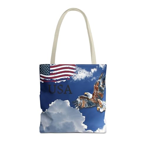 American Flag and Bald Eagle Tote Bag, Patriotic Shoulder Bag, USA Flag Shopping Bag, Independence Day Tote, Fourth of July
