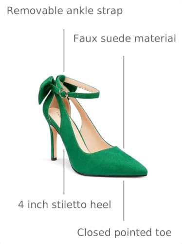 Image of COLETER Womens Back Bow D'Orsay Pumps Pointed Toe Ankle Strap Wedding Heels | 4 Inch Stiletto Heels, Adjustable Ankle Strap, Back Bow Pumps, Formal Evening Bridal Shoes