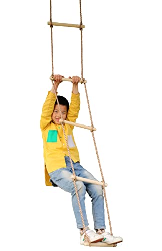 82.5 x 11 x 0.75 in. 5 Step Climbing Wooden Rope Ladder, Brown