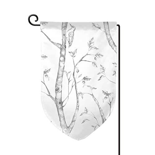 Drapeau de jardin oiseaux double face déco extérieure motif bois gris format 12,5 x 18 cm