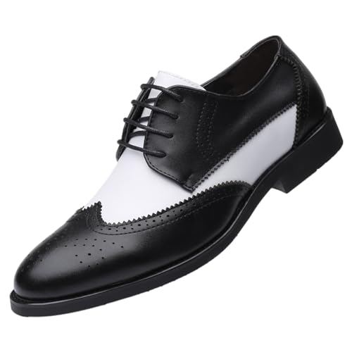 Imagen de Jamron Hombre Elegante Wingtip Brogue Spectator Zapatos Patchwork Derby Zapatos de Vestir con Cordones Negro SN0707202 EU43