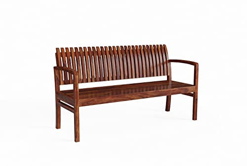Image of WOODLAB Furniture Solid Sheesham Wood Sitting Bench for Home, Garden and Outdoor | Wooden Bench Seat for Living Room, Balcony, Patio, Porch and Entryway (Honey Finish)
