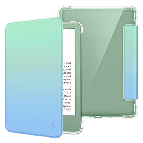 Funda Kindle 6 2024 transparente de silicona flexible con tapa verde azul gradient