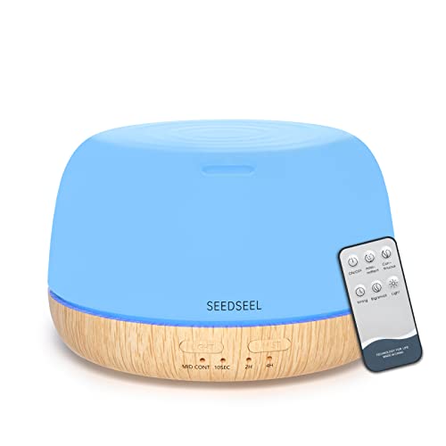 SEEDSEEL Remote Control Essential Oil Diffuser, 300ml Aromatherapy Air Diffuser, Ultrasonic Cool Mist Oil Diffuser with 7-LED Color Changing Light, USB-C Power Cord, Home