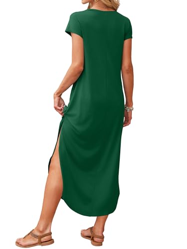 Image of RUMIA Summer Maxi Dresses for Women Cap Sleeve Long Sundress with Pockets