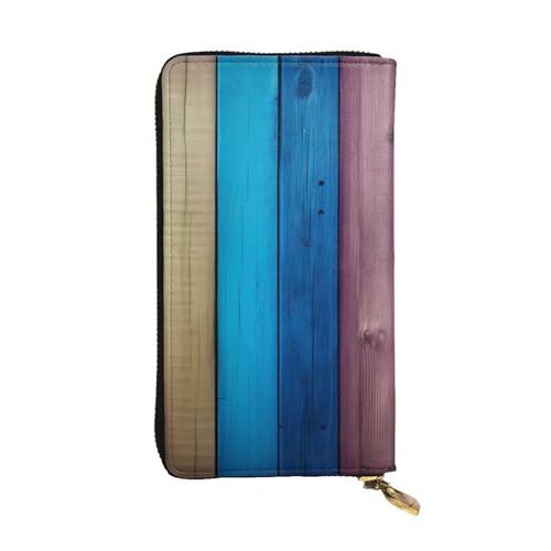 Portefeuille long en cuir noir grand format 19x10.5 cm avec motif arc-en-ciel