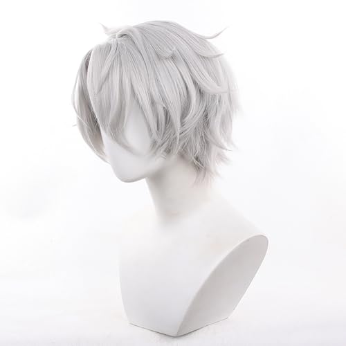Image of Phainon Hero Character Anime Grey White Wigs Men Short Straight Wig with Side-Part Bangs Women Adult Halloween,Christmas,Comic con,Party