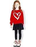 Mädchen Bekleidungsset Langarm Pullover Herzform Rock Hose Legging Kinder Set Outfits Baumwolle 9 10 Jahre Rot Gr.140