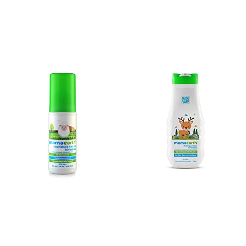 Image of Mamaearth Nourishing Baby Hair Oil with Almond & Avocado, 100ml & Mamaearth Dusting Powder with Organic Oatmeal & Arrowroot Powder for Babies - 300g