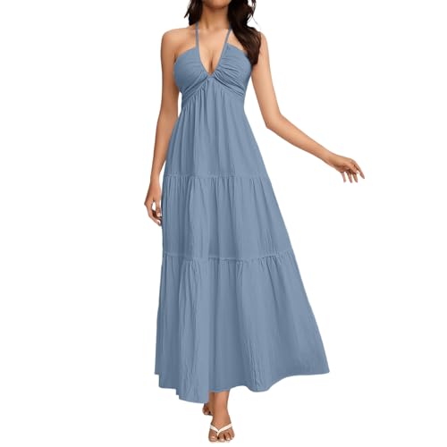 Robe ete femme legere ample curvy sans manche pour le printemps uni